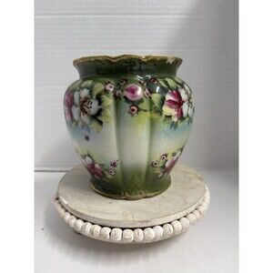 Vinatge Hand Painted Lidded Porcelain Jar No Lid Small Chip @ Lid area see photo